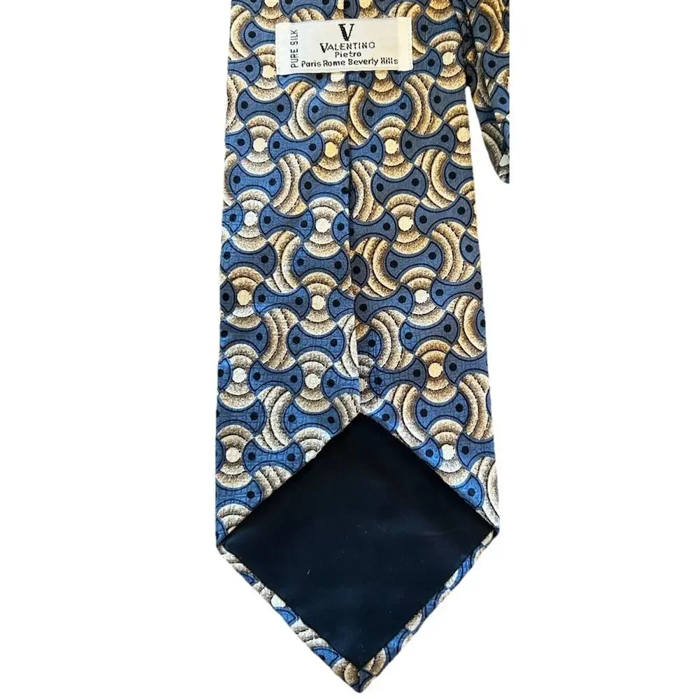 Valentino‎ Pietro Men’s Tie Blue Geometric 4.25” Italian Silk Designer Necktie